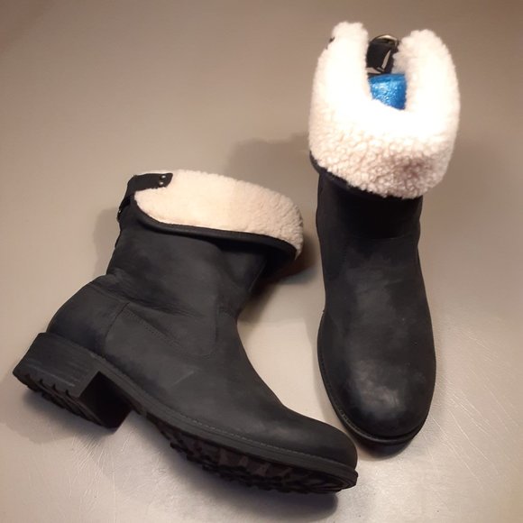 UGG Shoes - UGG women's 'Aldon' black leather & sheep wool lined moto motorcycle boots sz 10